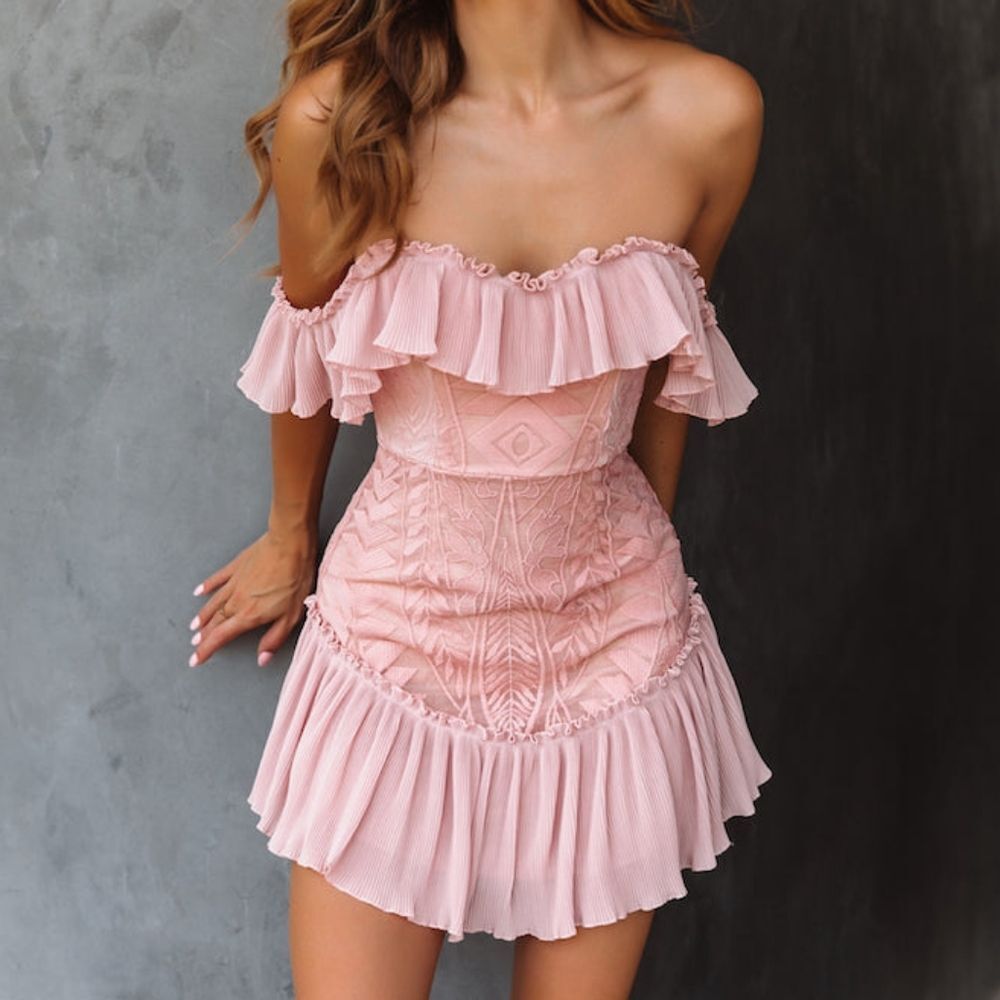 NWT Hello Molly Blush Pink Something To Be Said Embroidered  Ruffle Mini Dress S